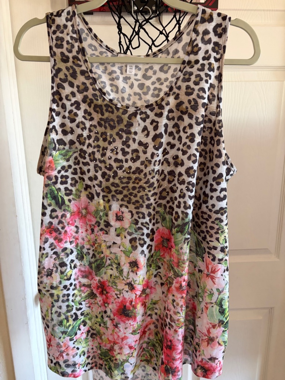 2X Floral Leopard Print Women's Top